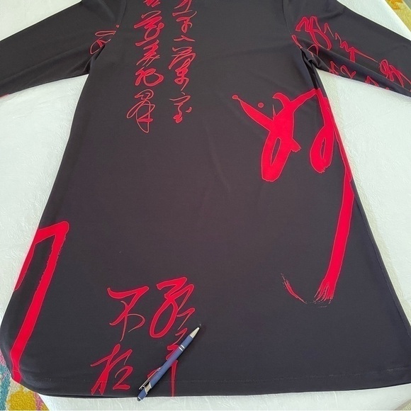 Anne Namba A-Line Graffiti Dress or Long Tunic Washable Scoop Neck 3/4 Sleeve L - Picture 9 of 11